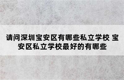 请问深圳宝安区有哪些私立学校 宝安区私立学校最好的有哪些